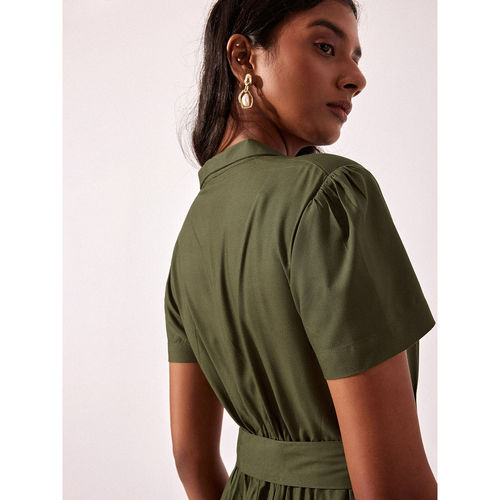 Olive Belted Midi Dress