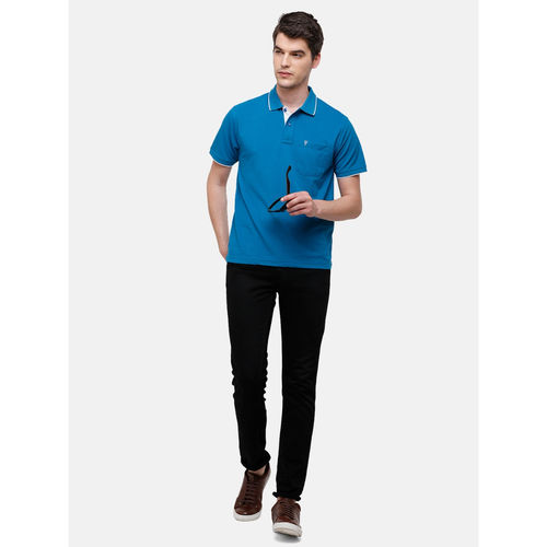 Buy Classic Polo Men Solid Green Blue Cotton Blend Regular Fit