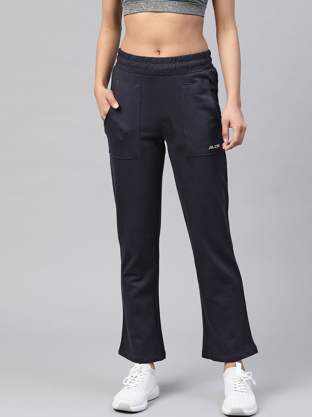 Buy Alcis Women Navy Blue Solid Track Pants (XL) Online