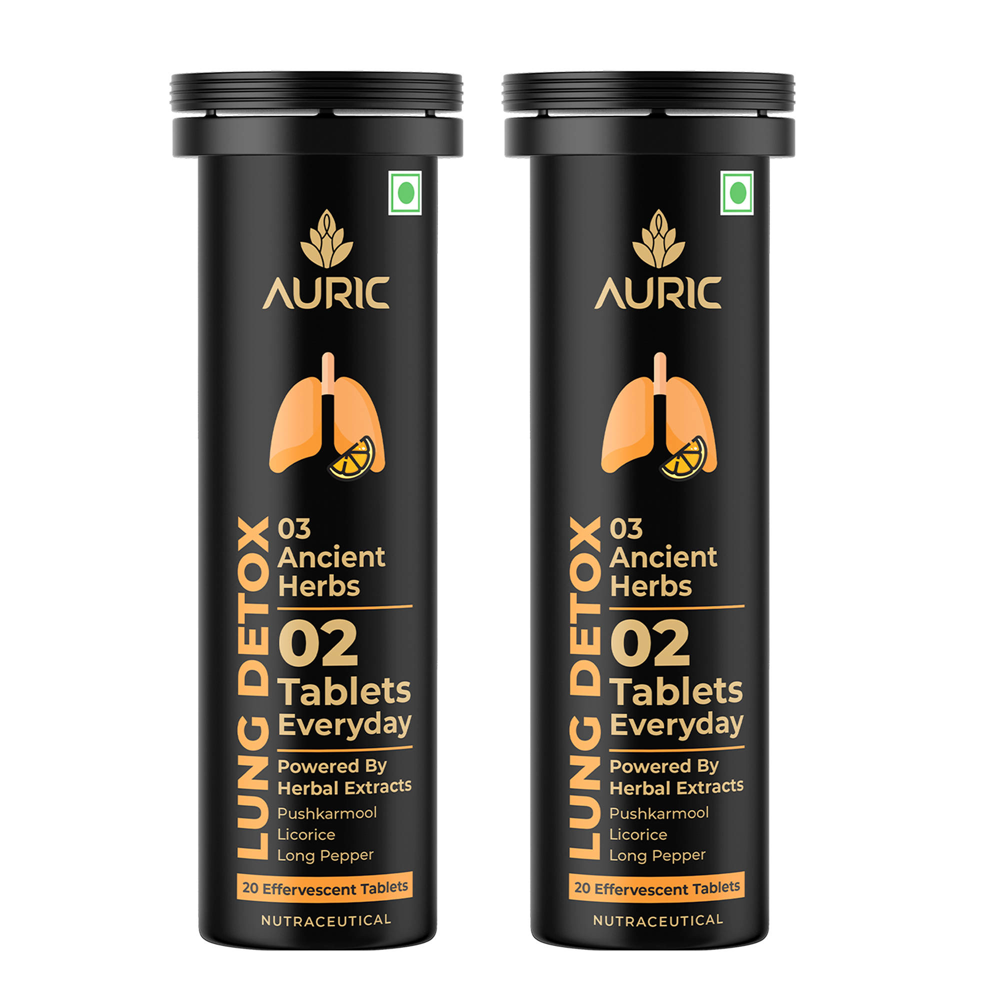 Auric Lung Detox for Smokers with Natural Blend of NAC- Pushkarmool-Piper Longum & Licorice- 2 Tubes