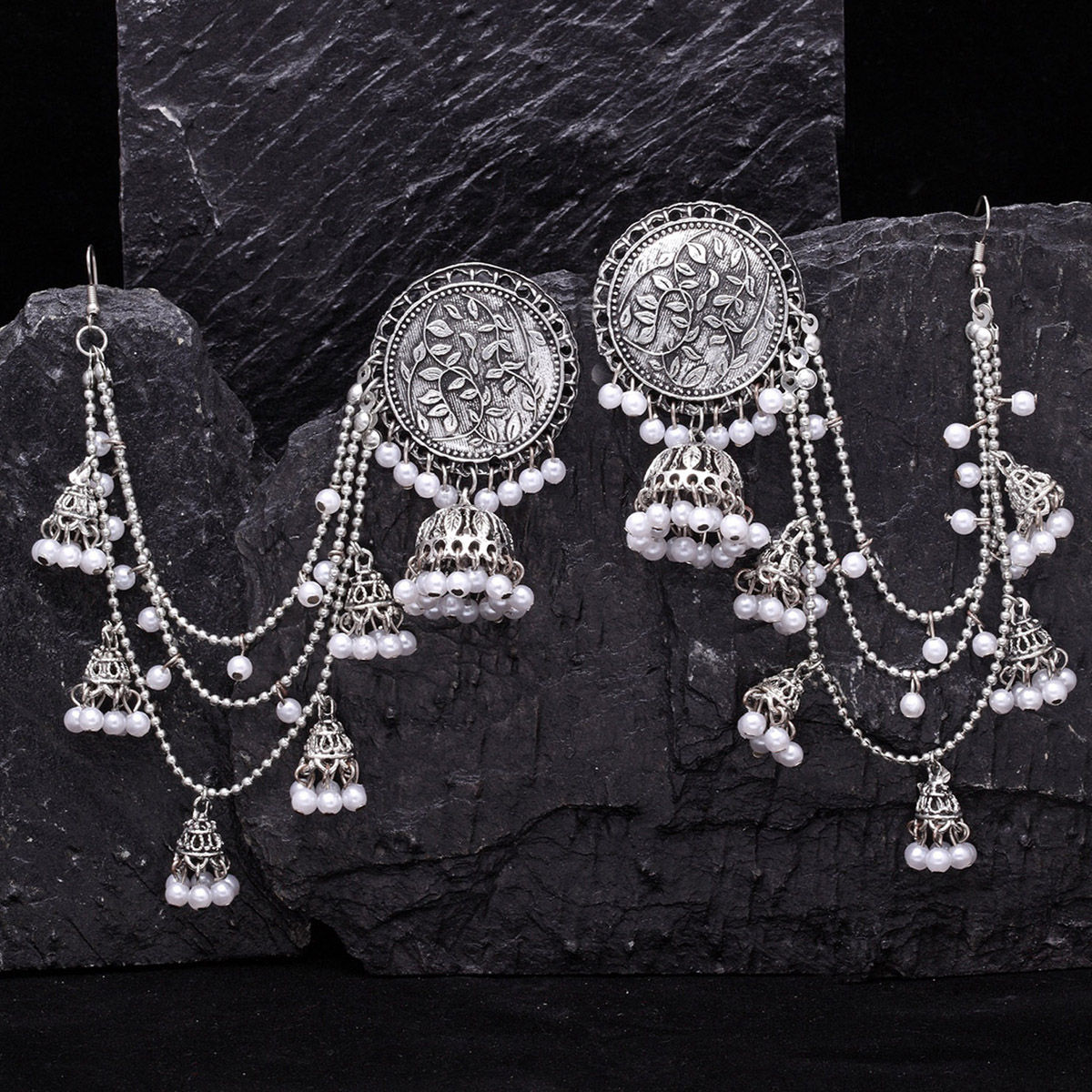Buy Oxidised Silver Handmade Temple Jhumka Earrings With Hair Online in  India  Etsy