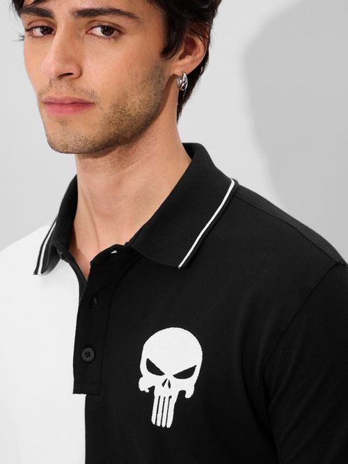 The Souled Store Official Punisher- Logo Colorblock Polo T-Shirt