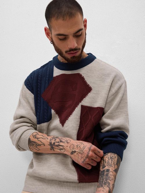 The Souled Store Official Colourblock Cable Knit Pullover Men Oversized  Pullover Sweater