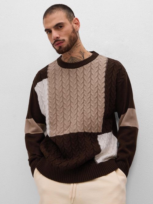 The Souled Store Originals Colourblock Cable Knit Men Oversized Pullover  Sweater
