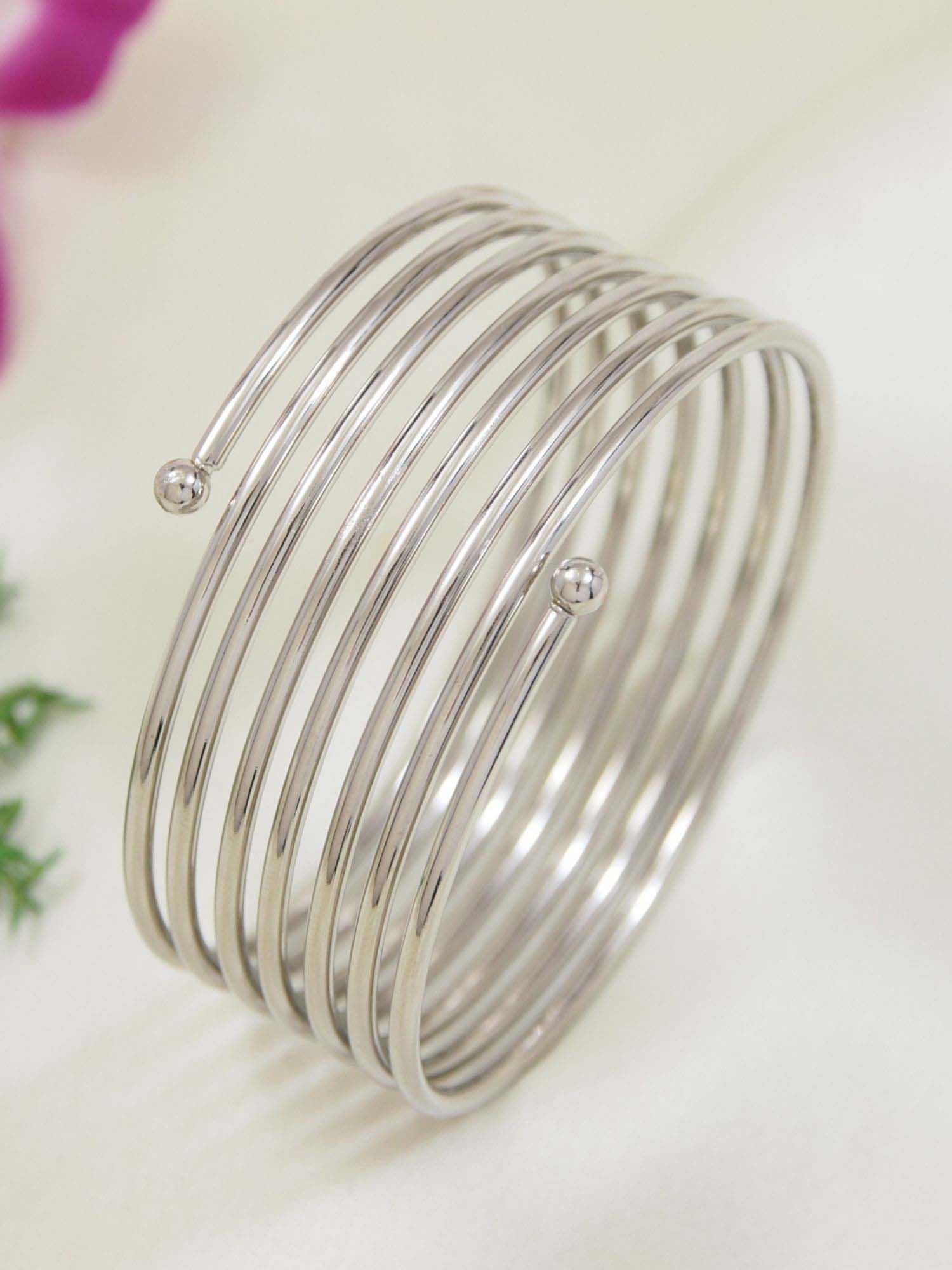 Buy I Jewels Rhodium-Plated Spring Bangle Online