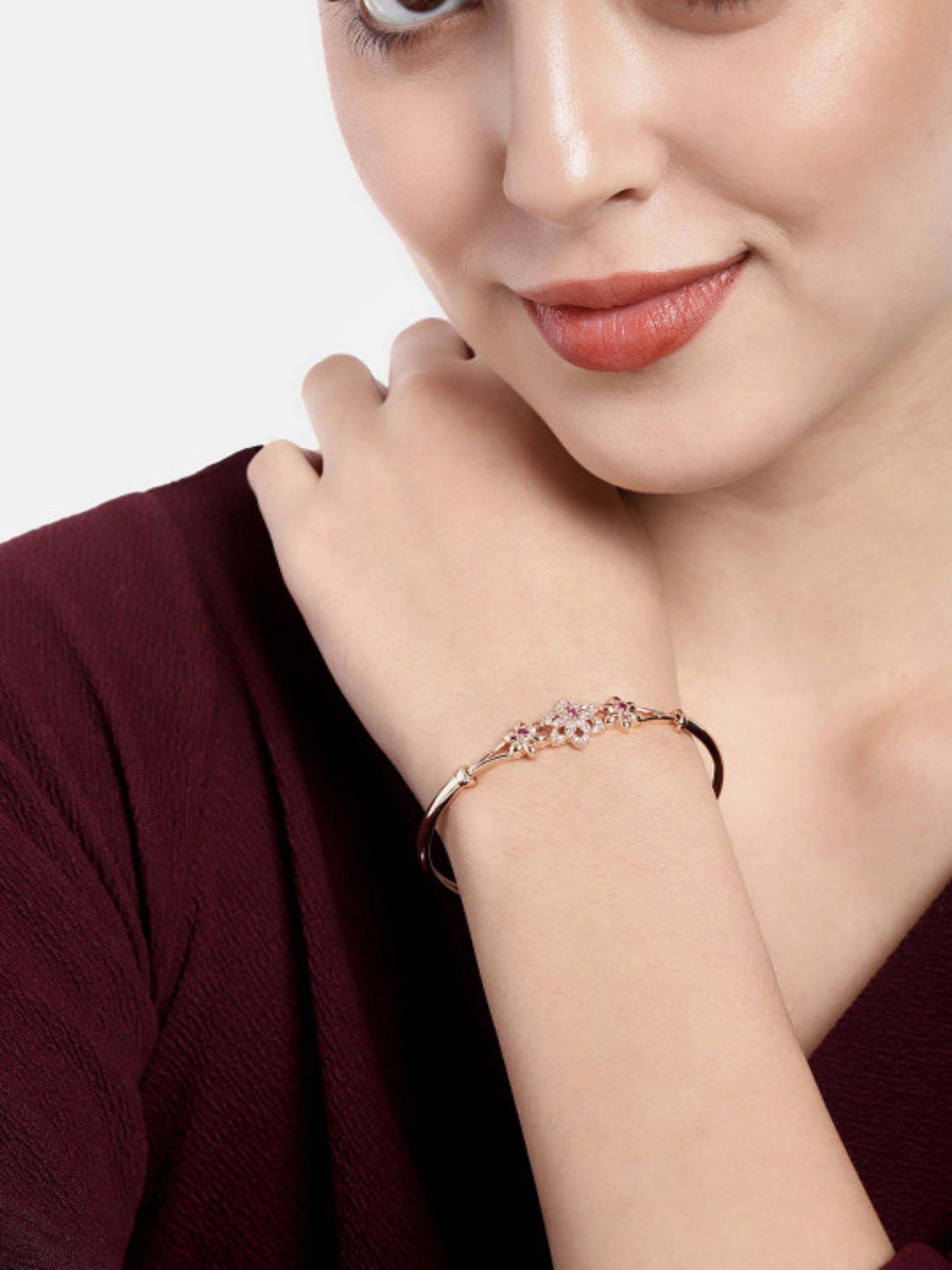 I Jewels Women Pink and Rose Gold-Plated Wraparound Bracelet