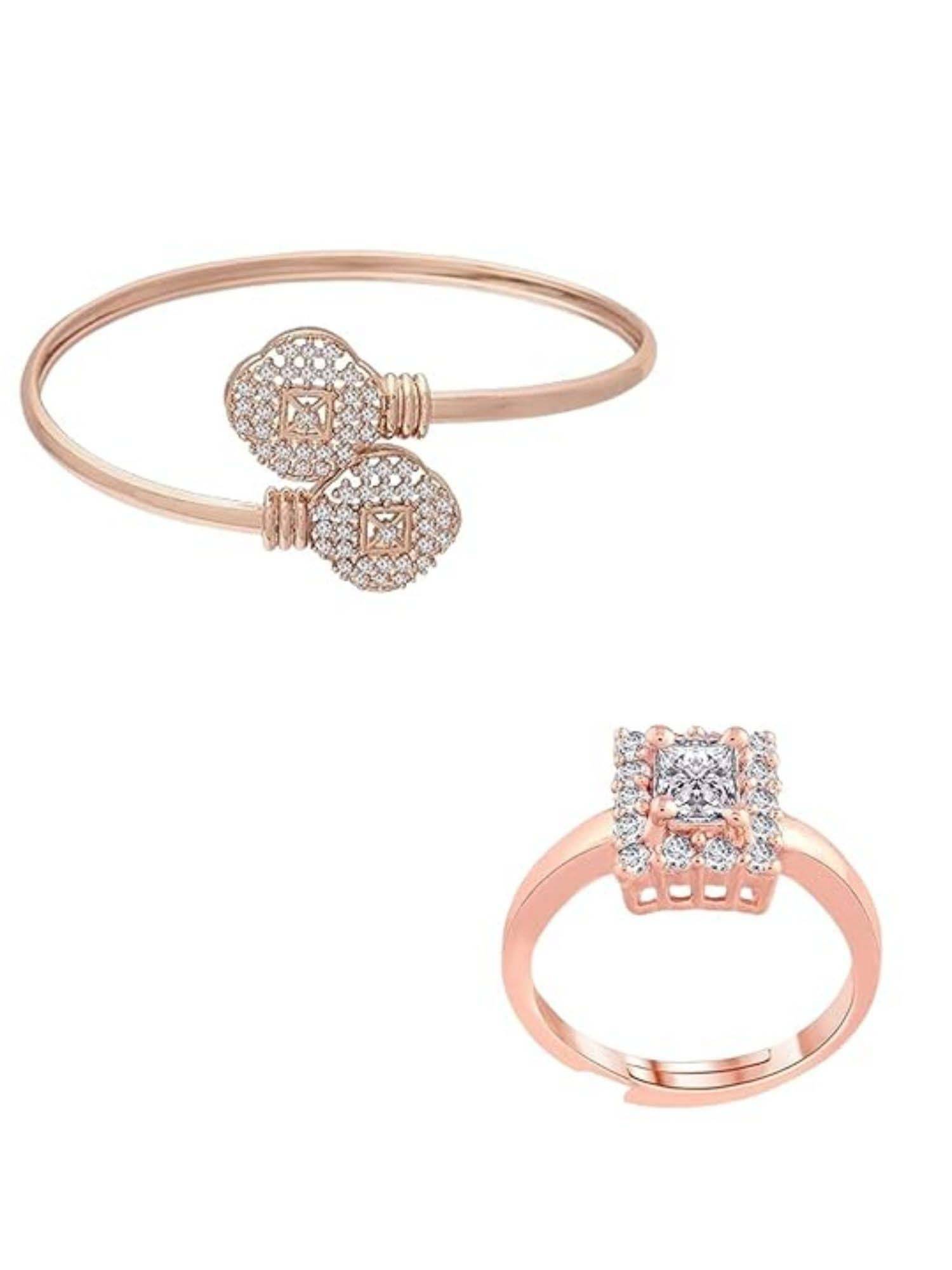 I Jewels Women Rose Gold-Plated Finger Ring and Wraparound Bracelet Combo