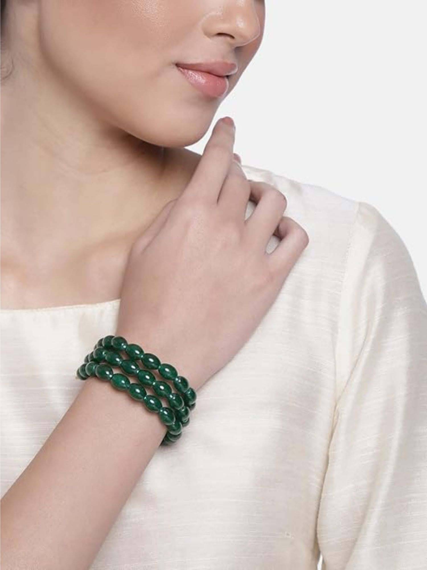 I Jewels Women Green Gold-Plated Multistrand Bracelet