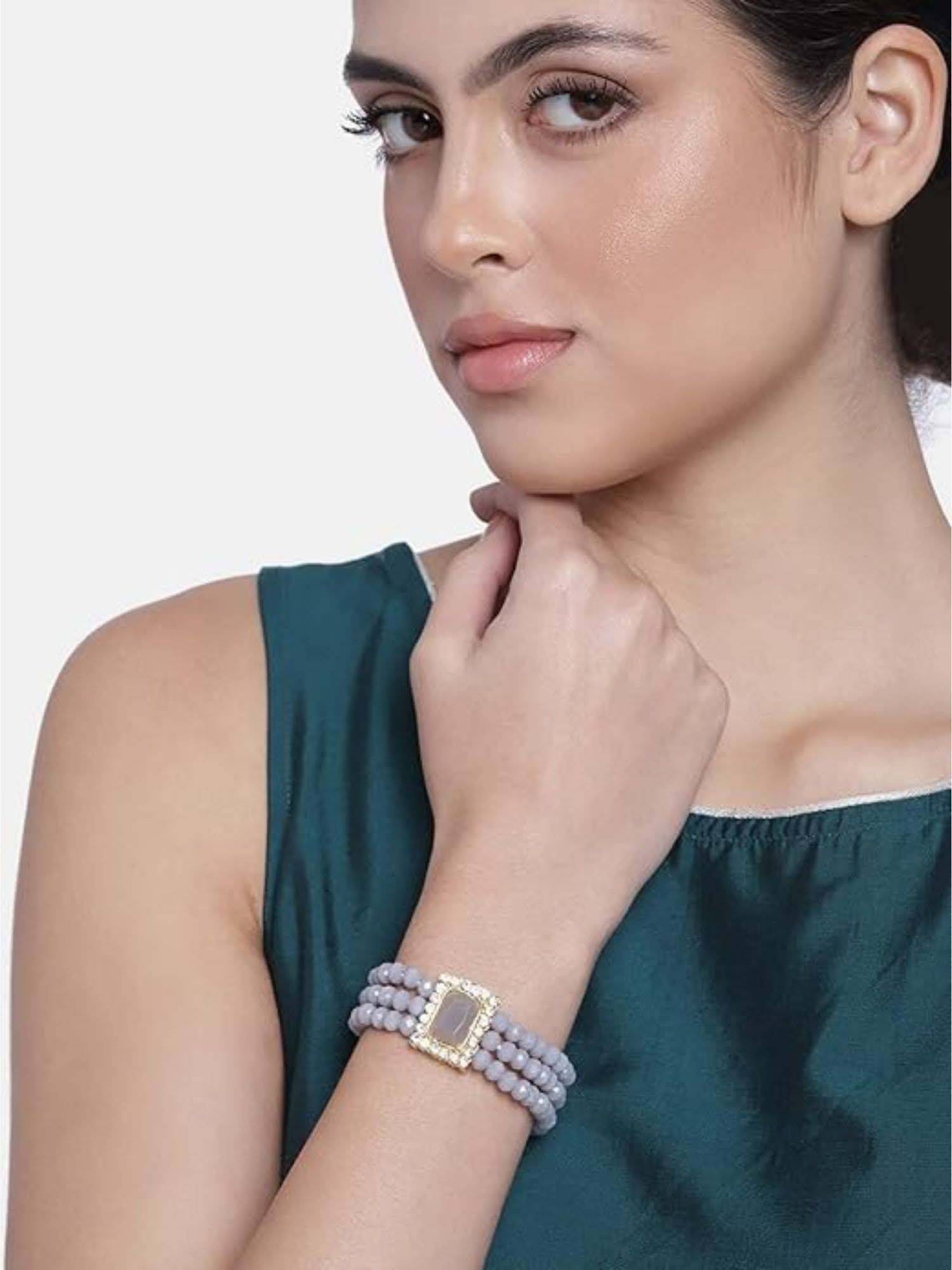 I Jewels Women Grey and Gold-Toned Pearls Gold-Plated Wraparound Bracelet