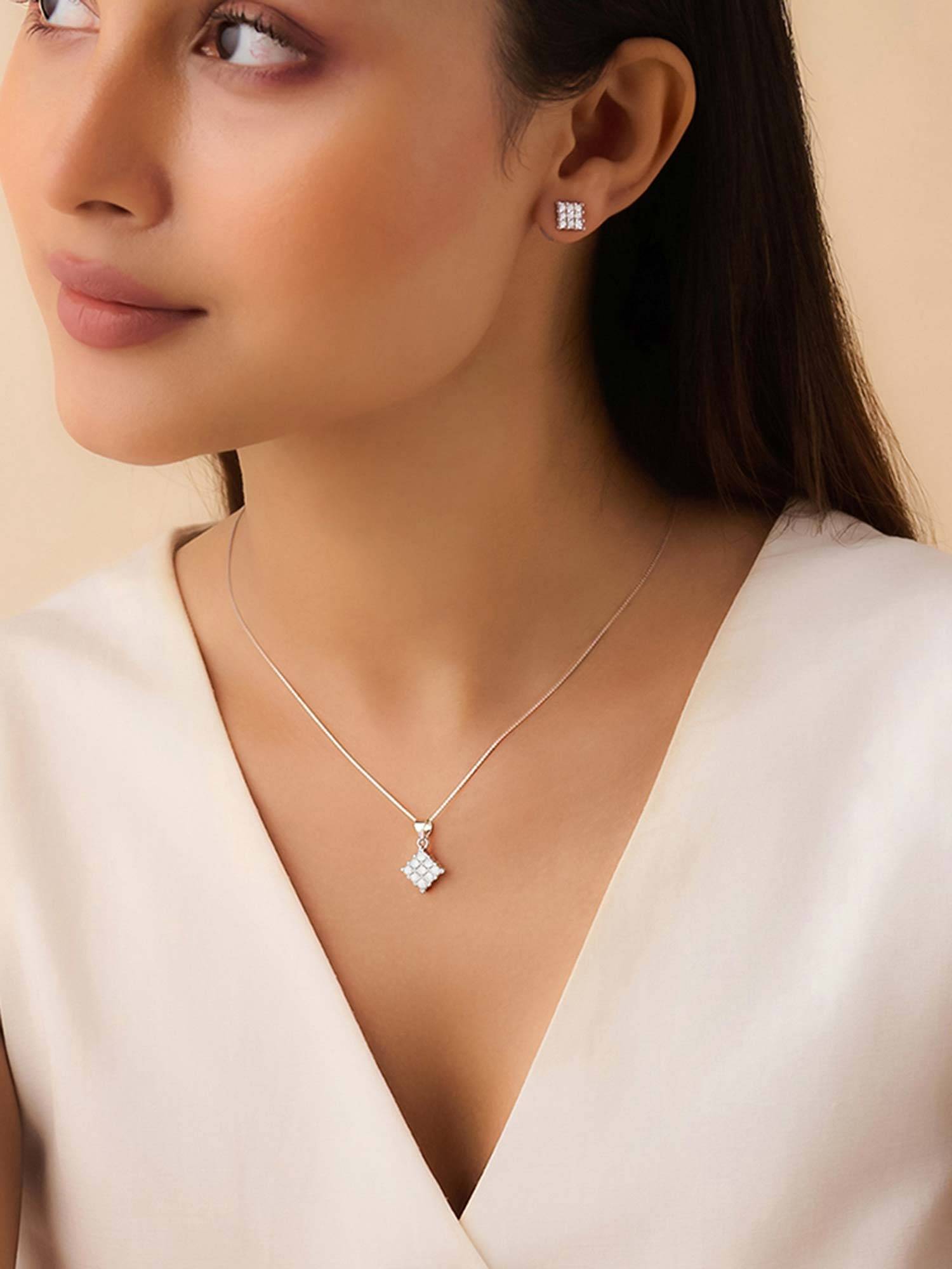 Zavya Luminous Lattice Rhodium Plated Cubic Zirconia Jewellery Set