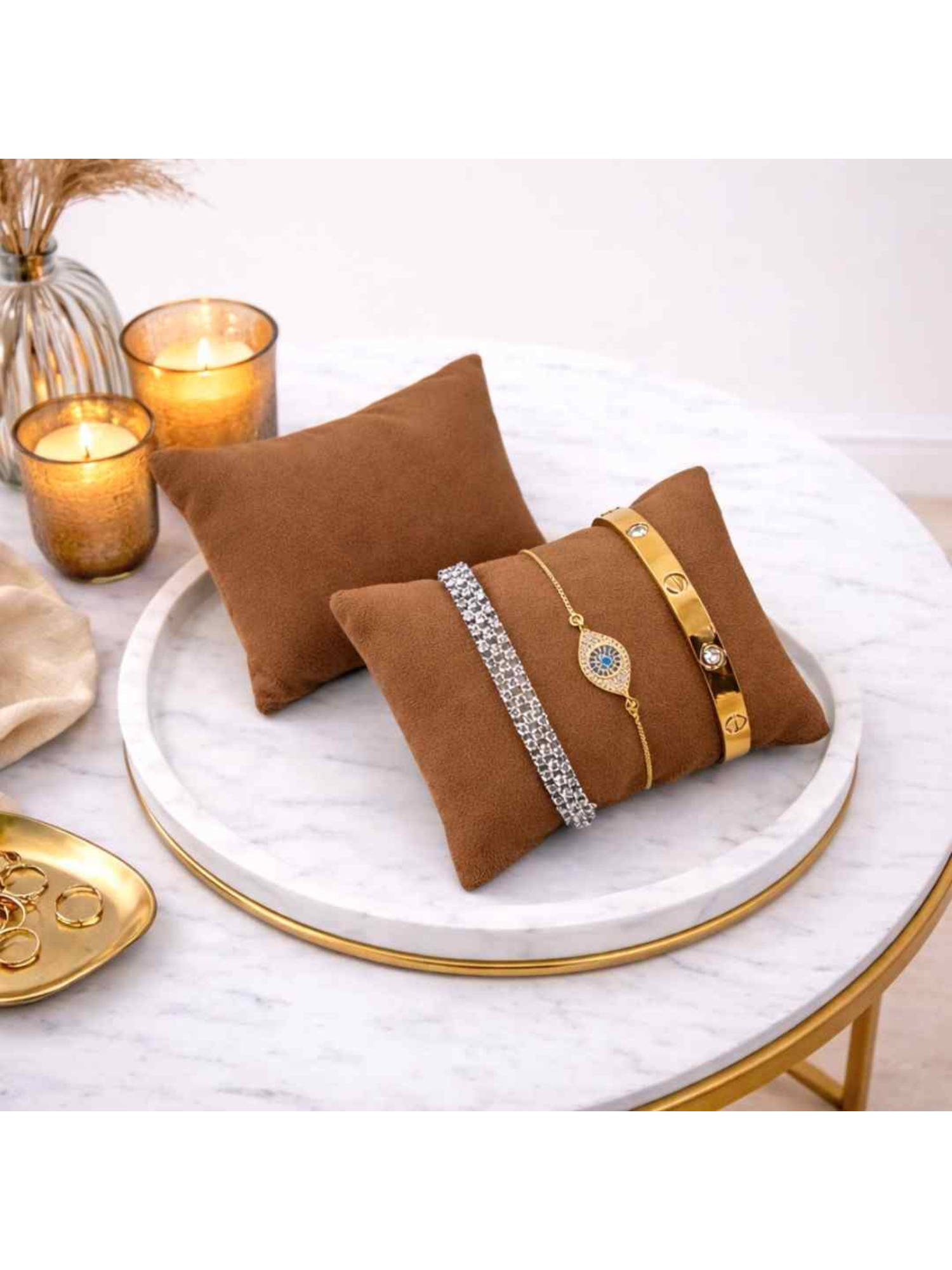 La Trove Coffee Brown Velvet Watch & Bracelets Organizer Pillows (Pack of 2)