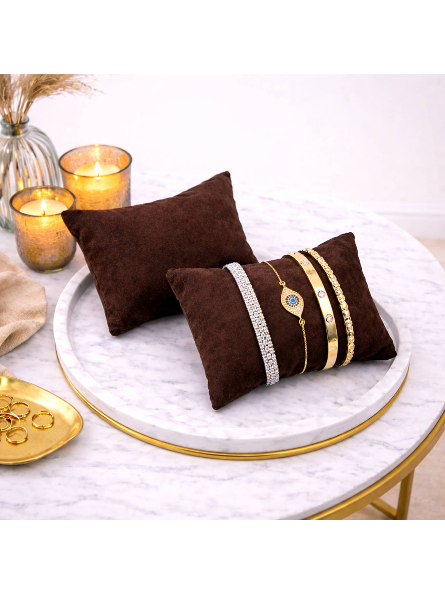The Big Trove Chocolate Brown Velvet Watch & Bracelets Organizer Pillows (Pack of 2)