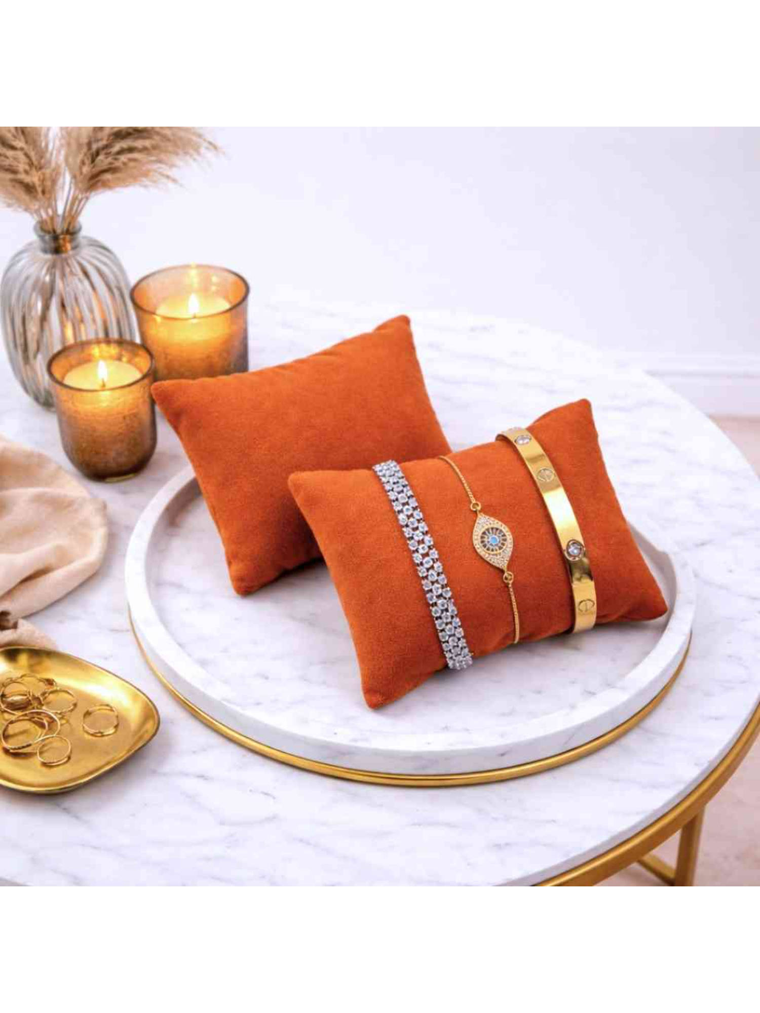 The Big Trove Tan Velvet Watch & Bracelets Organizer Pillows (Pack of 2)