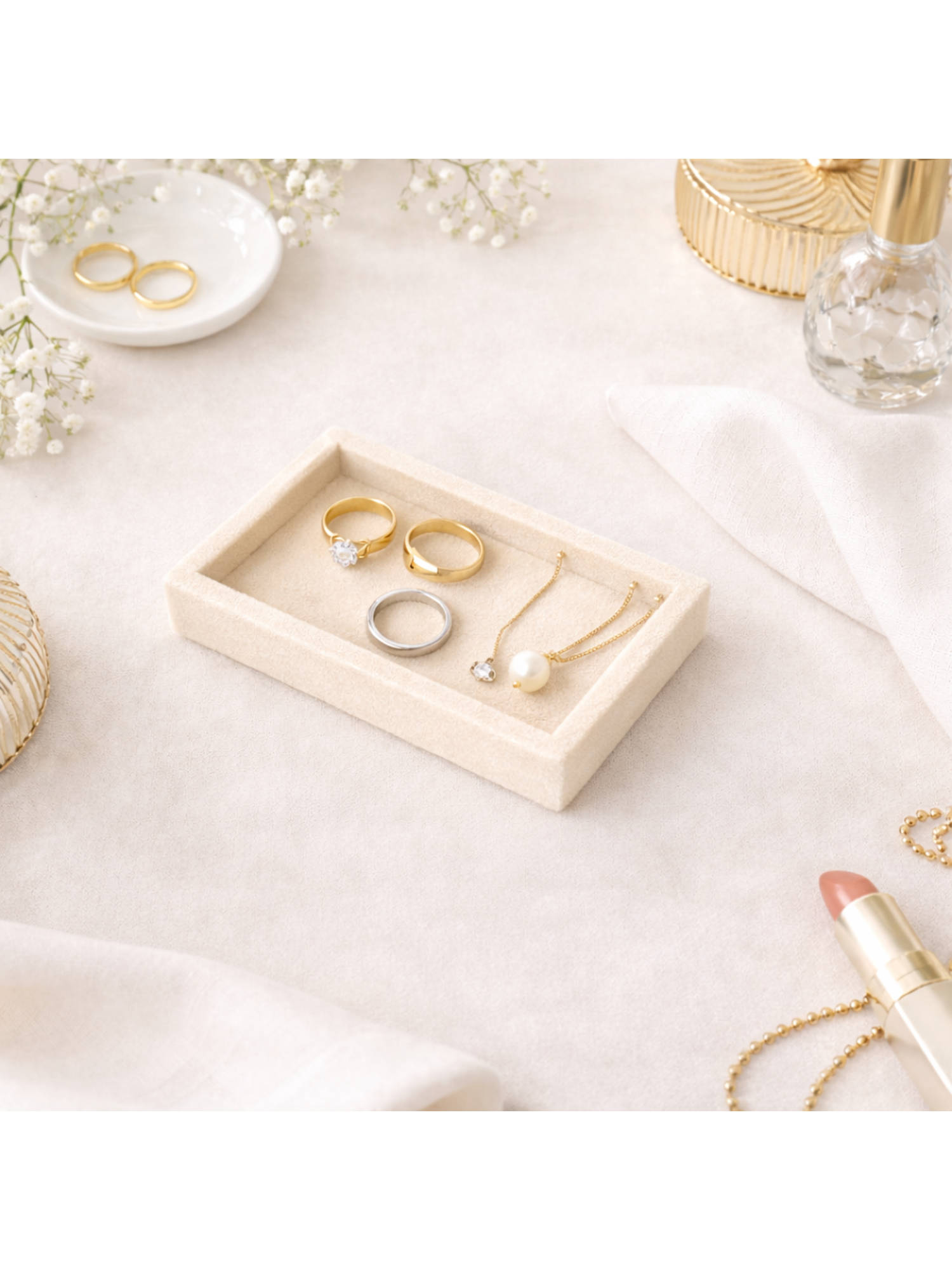 La Trove Beige Velvet Nano Plain Jewellery Organizer & Display Tray