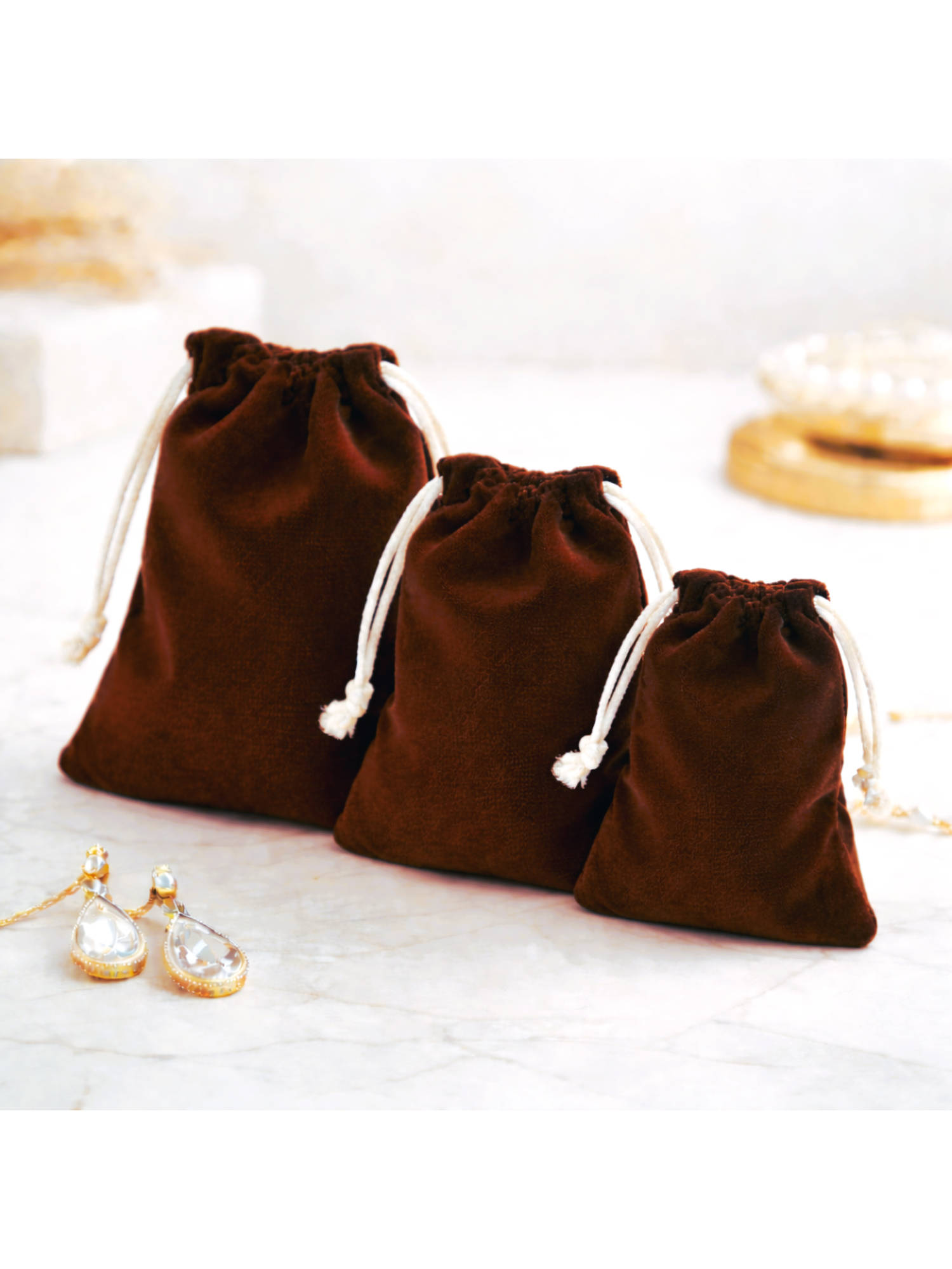 The Big Trove Brown Suede Multi-Purpose Accessories & Jewellery Organizer Pouches (Pack of 3)