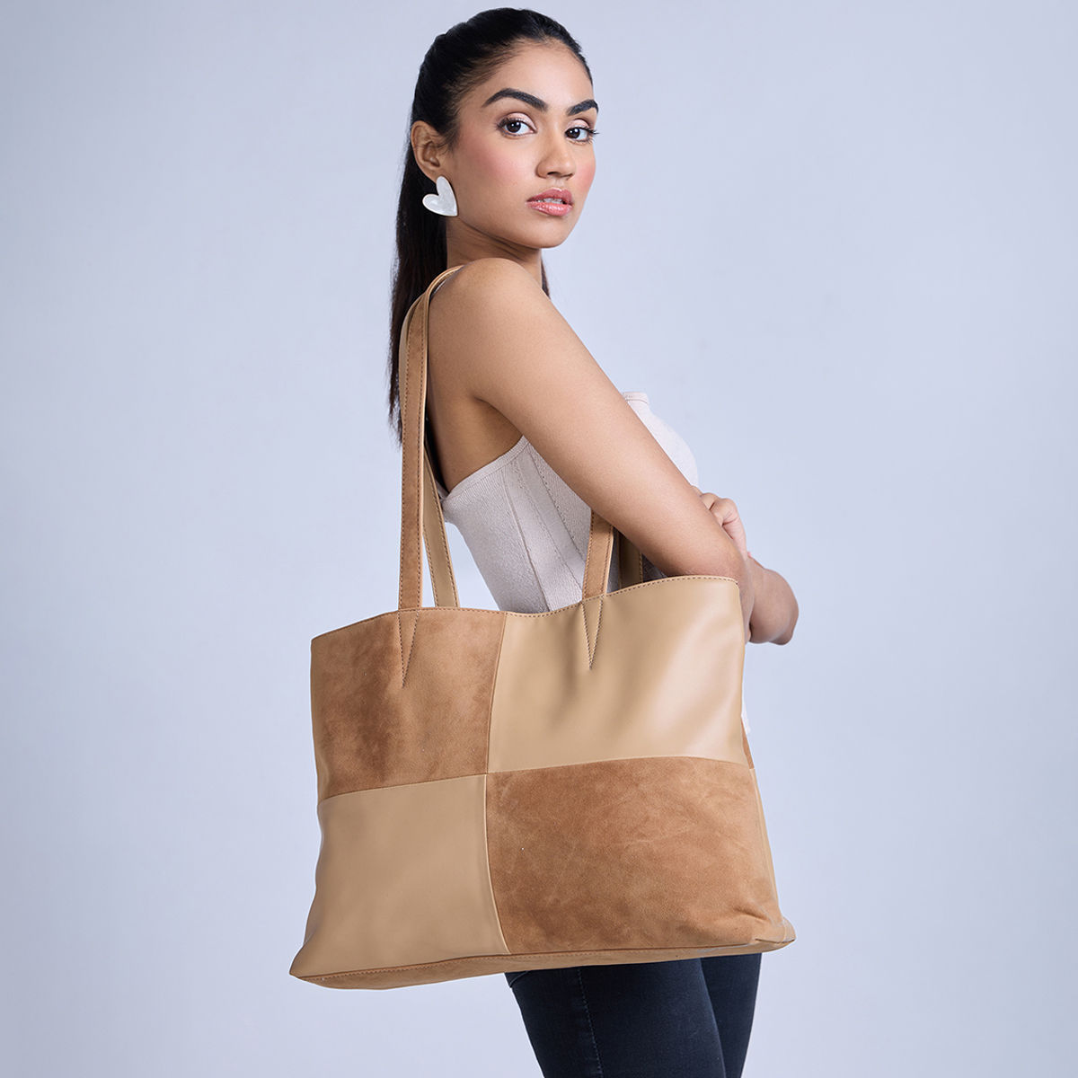 Buy Twenty Dresses by Nykaa Fashion Tan Colorblock Everyday Tote Bag Online