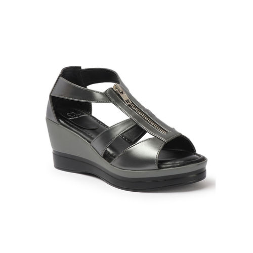 Buy Carlton London Grey Solid Closed Back Women Wedges Heels Online