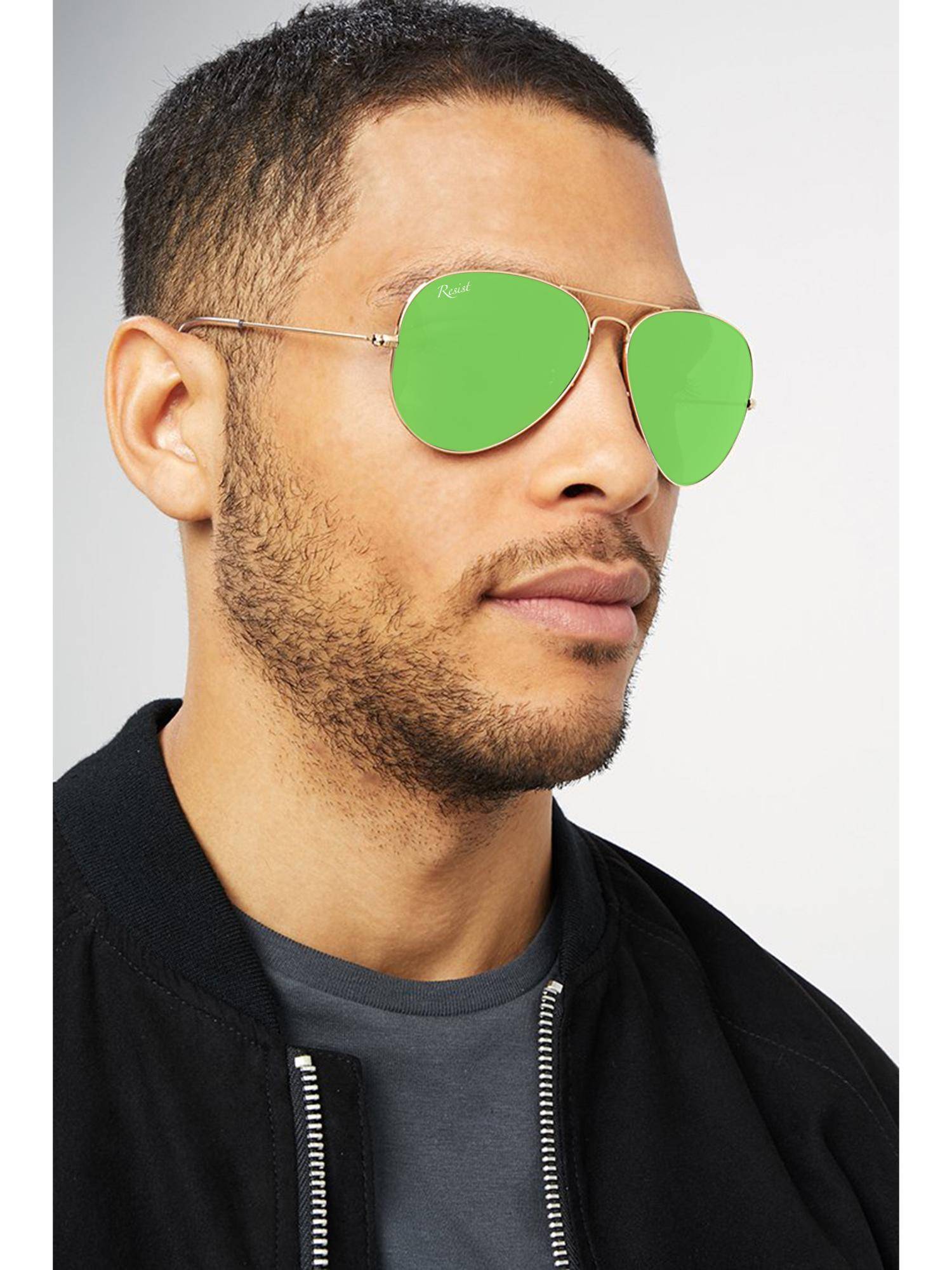 RESIST EYEWEAR Unisex Uv Protected Green Lens Aviator Sunglasses (58)