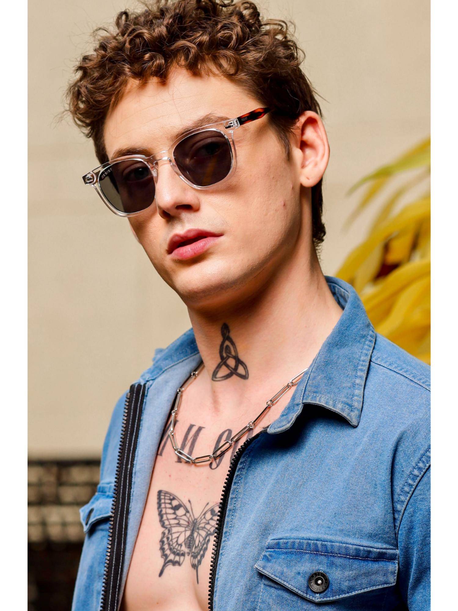 RESIST EYEWEAR Unisex Uv Protected Black Lens Oval Sunglasses (47)
