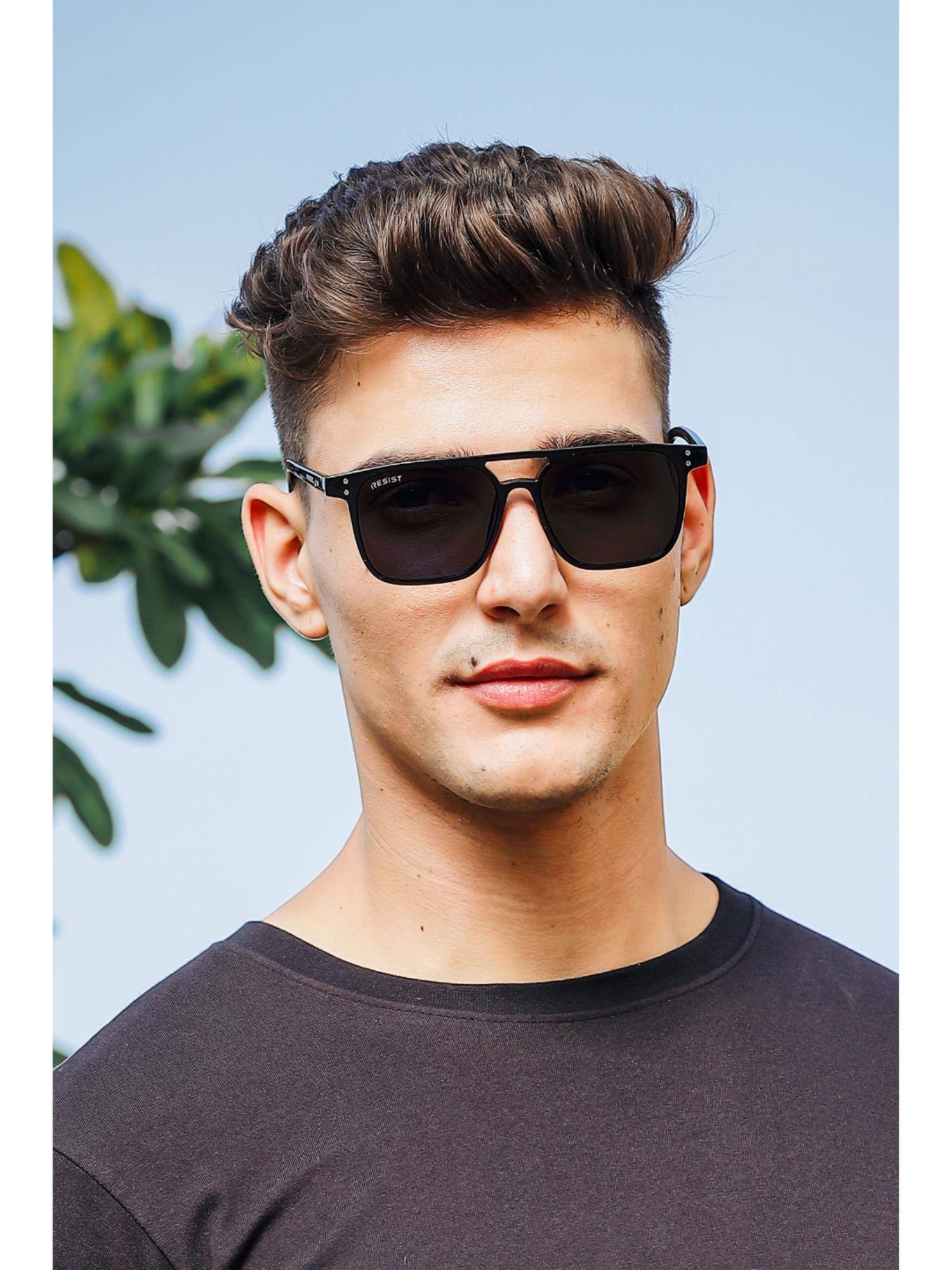 RESIST EYEWEAR Unisex Uv Protected Black Lens Square Sunglasses (55)