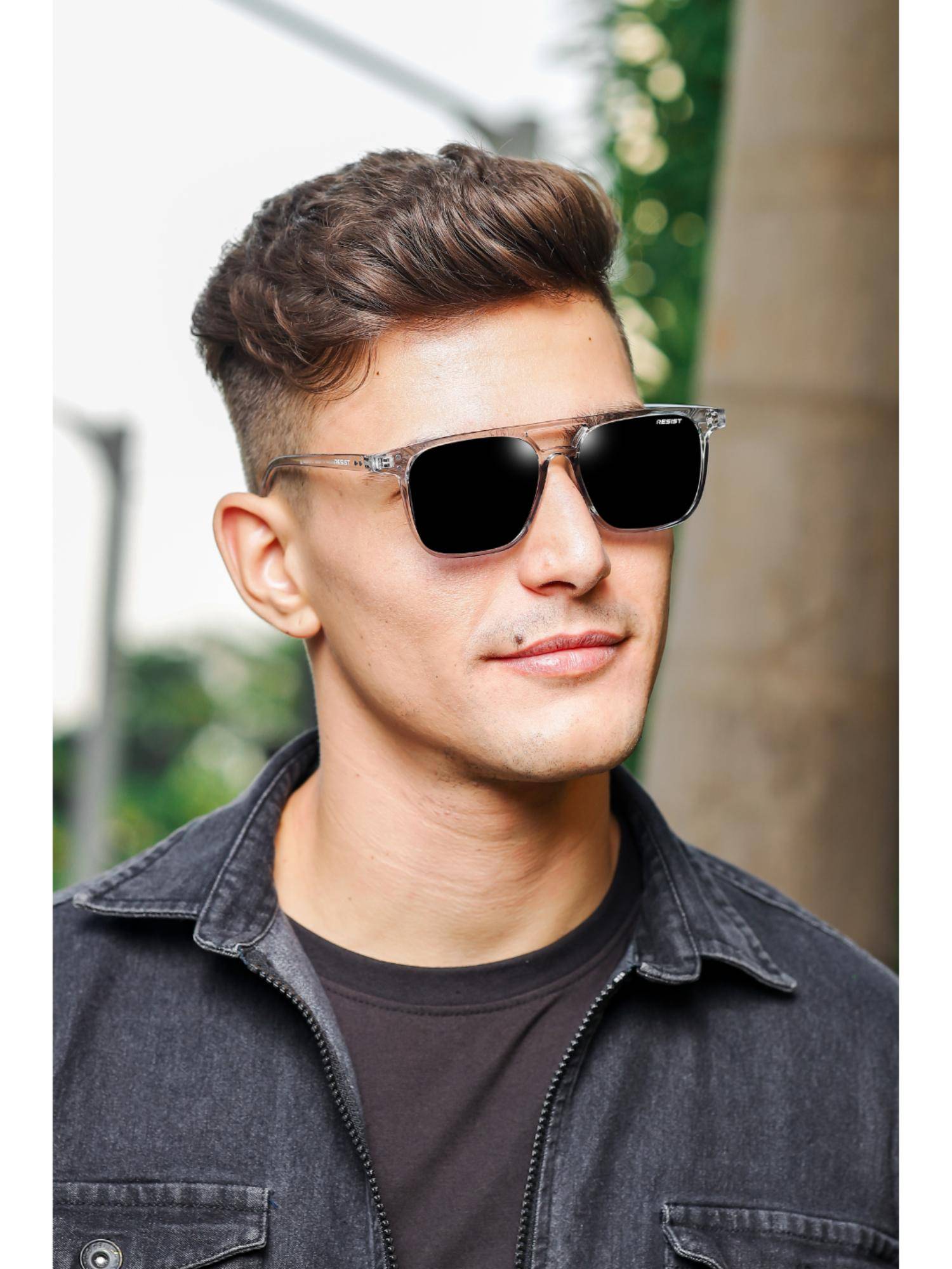 RESIST EYEWEAR Unisex Uv Protected Black Lens Square Sunglasses (55)