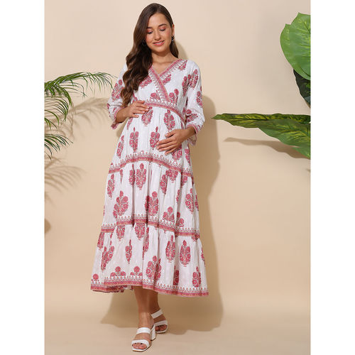 Buy Zelena Women Cotton Party Wear Feeding Dress with Zip Online