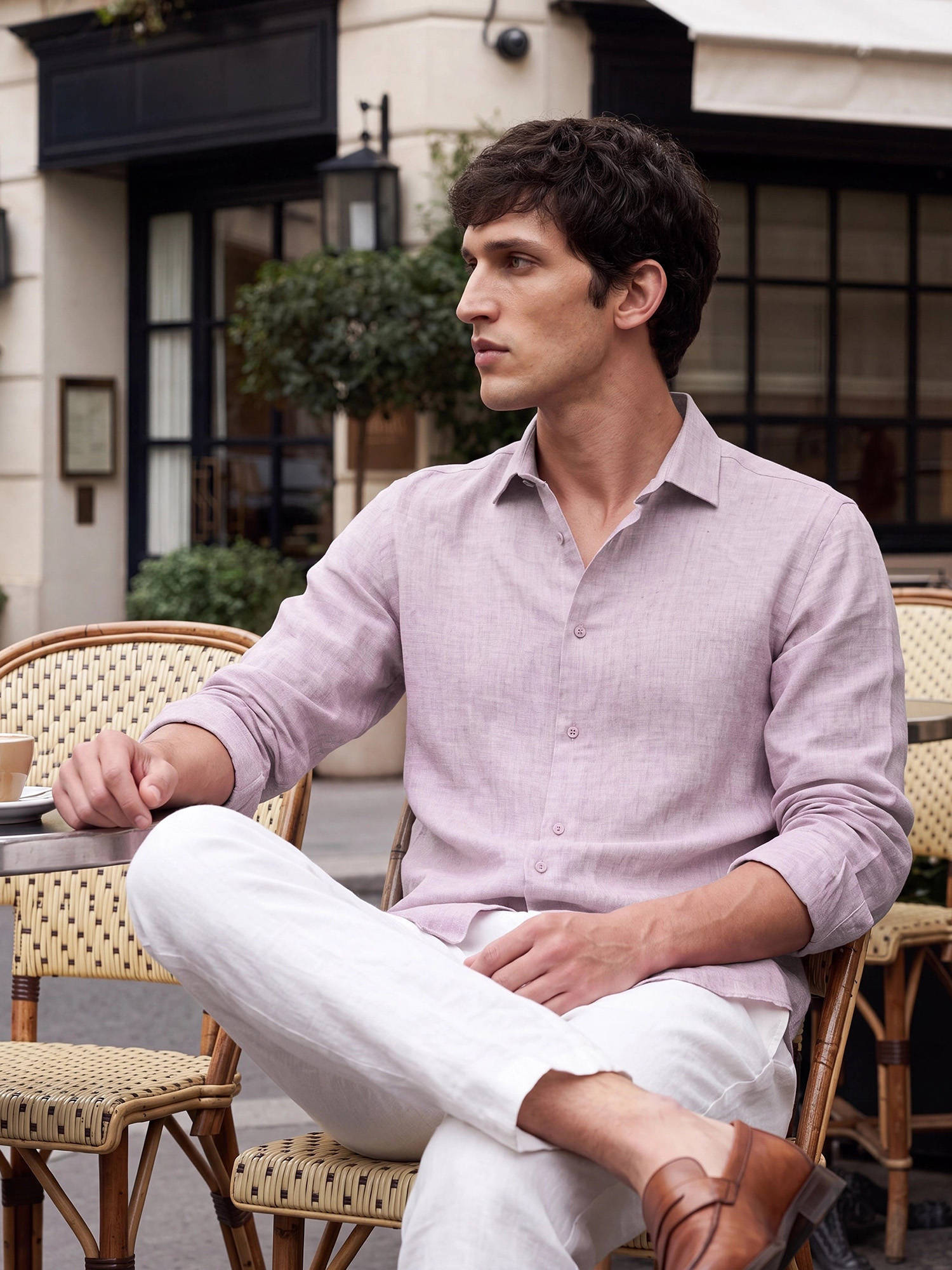 Buy Rare Rabbit Men Pink Linen Collar Neck Shirt Online