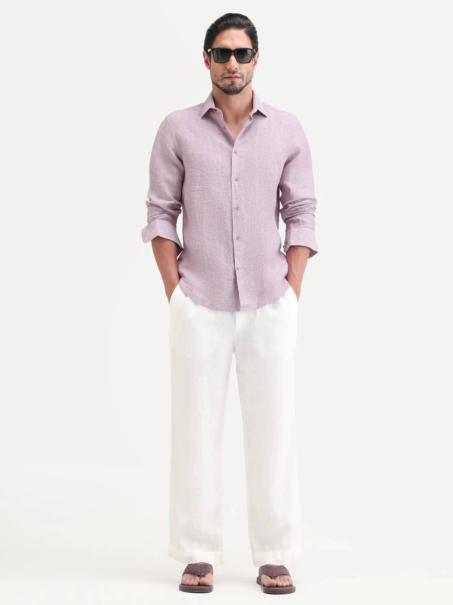 Buy Rare Rabbit Men Pink Linen Collar Neck Shirt Online
