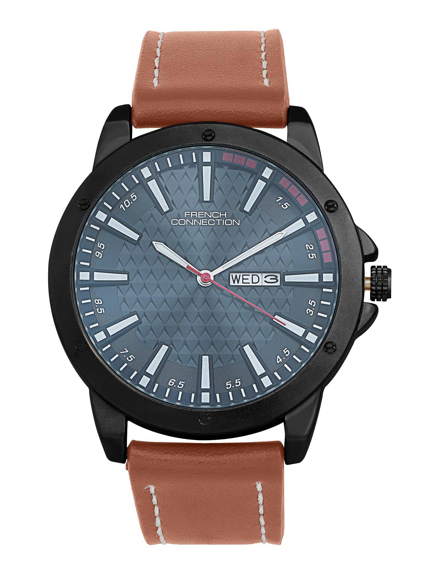 French Connection Blue Leather Round Watch FCN0164BBRL (Medium)