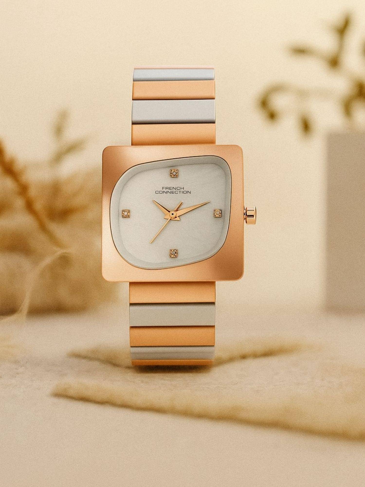 French Connection Silver Stainless Steel Square Watch FCN0173SRTM (Medium)