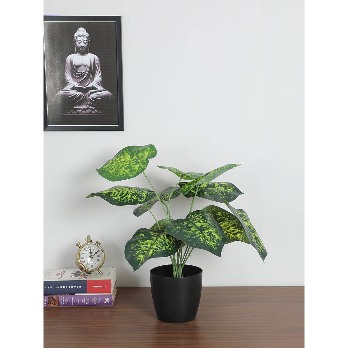 ARICK DECOR Artificial Dieffenbachia Plants with Basic Black Pot Green Leaves Natural Looking Plant