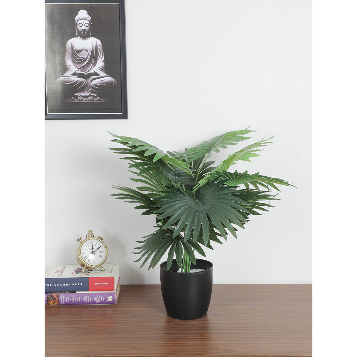 ARICK DECOR Artificial Fan Palm Plants with Basic Black Pot 12 Leaves