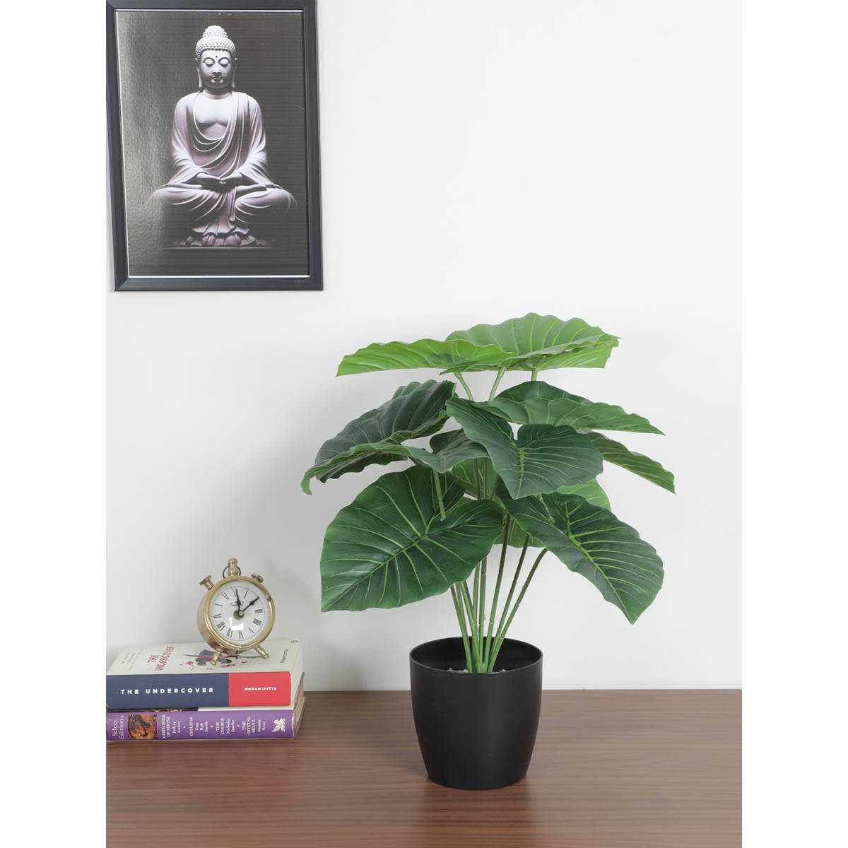 ARICK DECOR Artificial Rubber Plants with Basic Black Pot 12 Green Leaves Natural Looking Plant