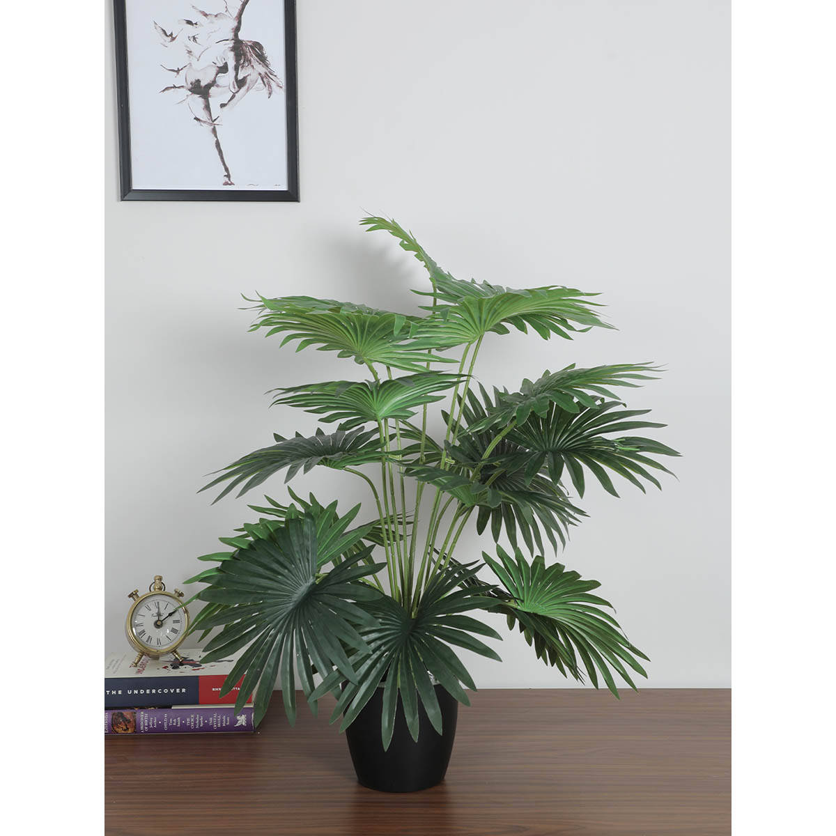 ARICK DECOR Artificial Fan Palm Plants with Basic Black Pot Home Décor