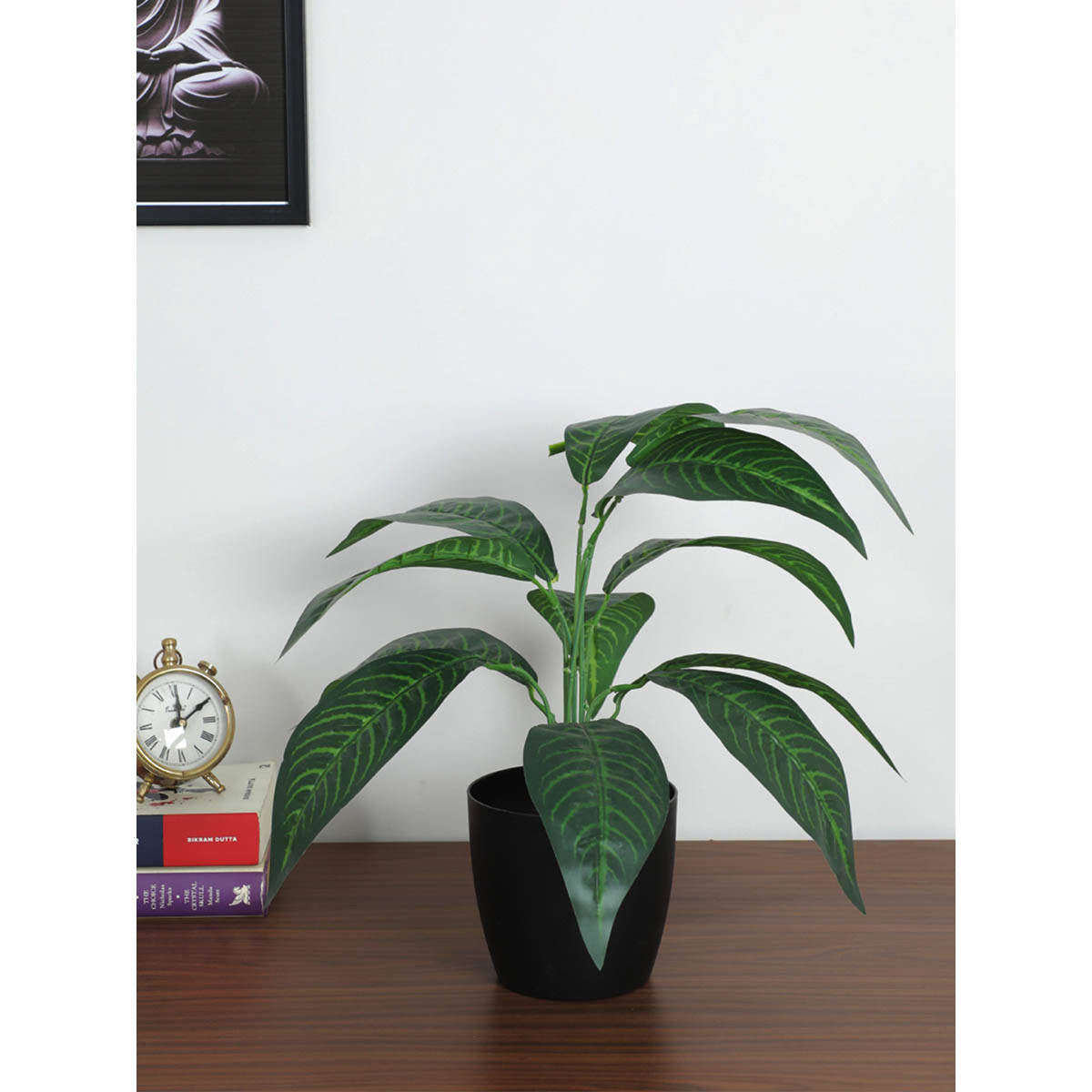 ARICK DECOR Artificial Croton Plants with Black Pot For (50 Cm Tall, Dark-Green)
