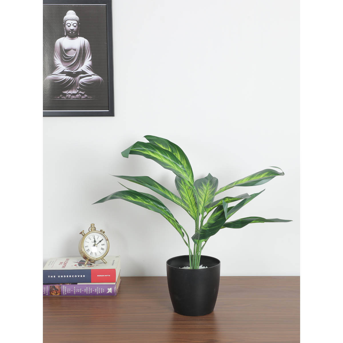 ARICK DECOR Artificial Dieffenbachia Plants with Black Pot For (50 Cm Tall, Green)