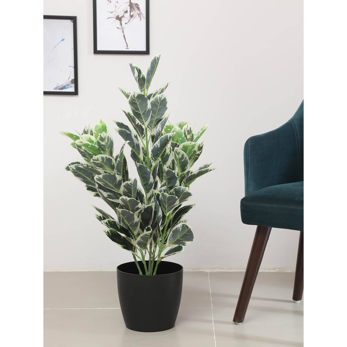 ARICK DECOR Artificial Croton Plants with Basic Black Pot Big