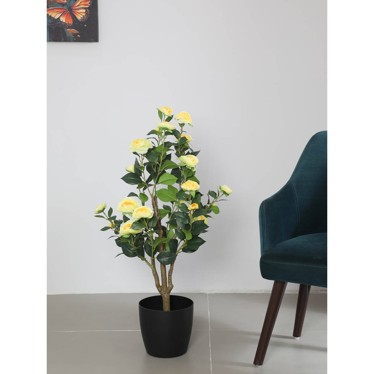 ARICK DECOR Artificial Camellia Rose Flowers Plants with Pot Multicolor)