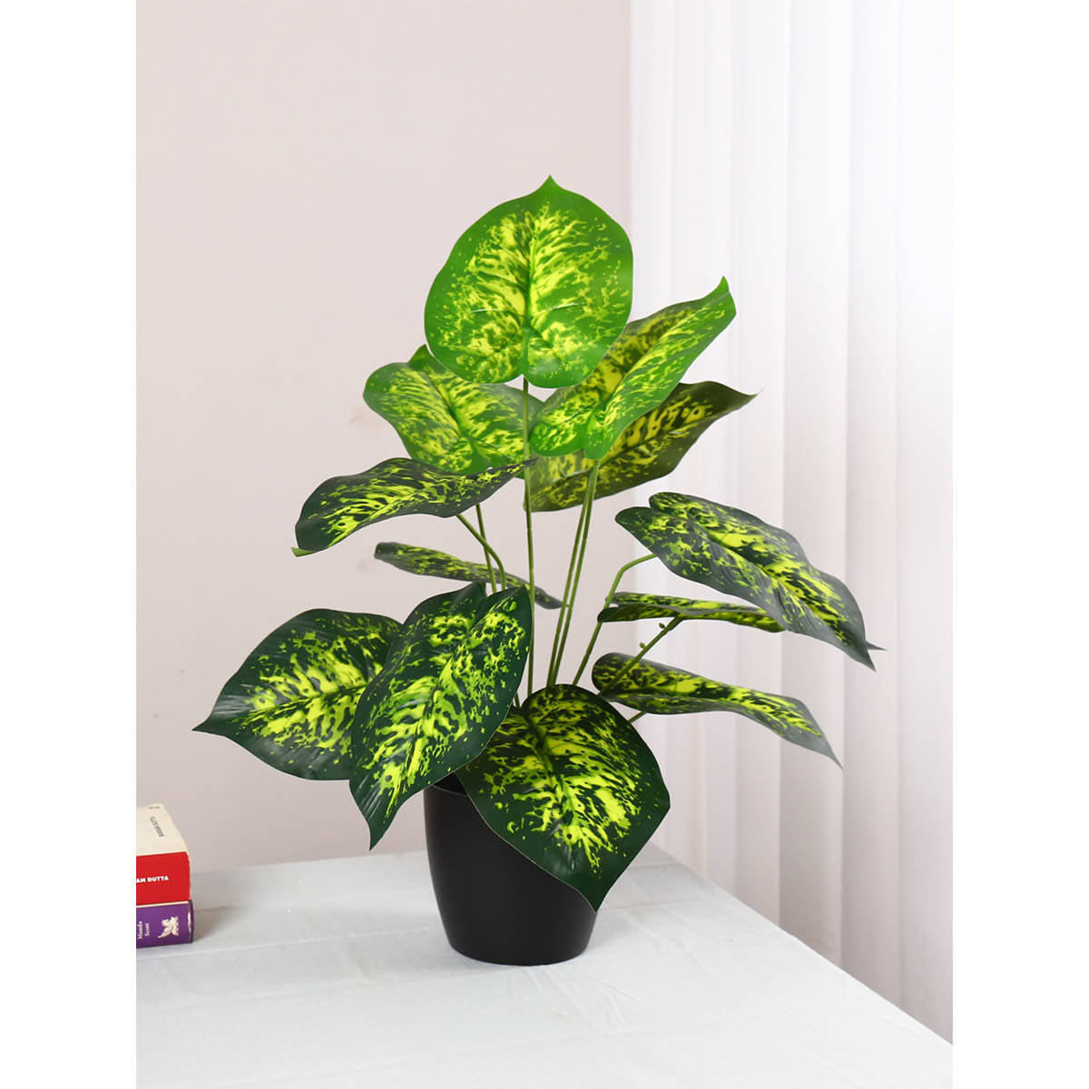 ARICK DECOR Artificial Miniature Pvc Silk Floor Plant with Big Leaves (12 Leaves, 55 Cm Tall)