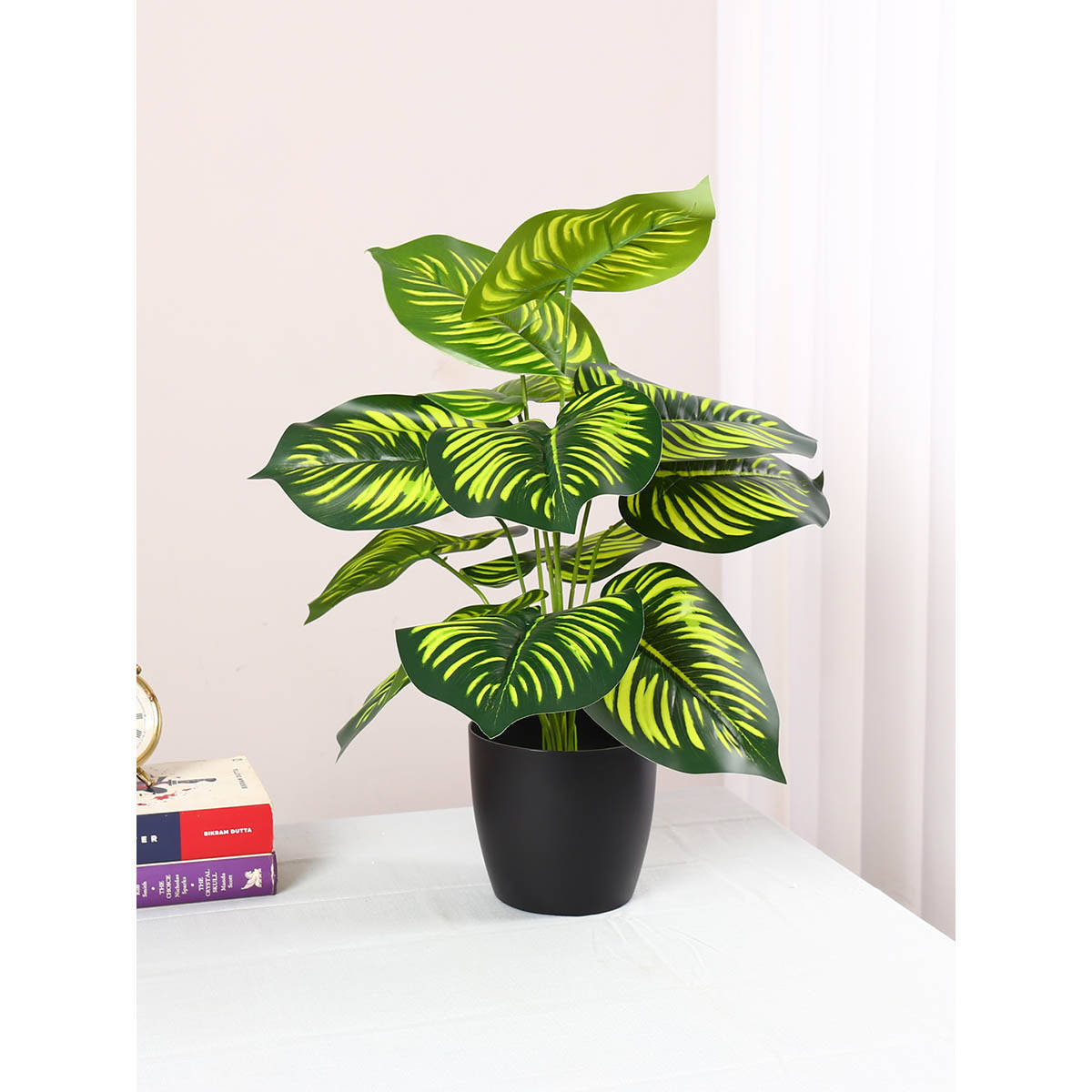 ARICK DECOR Artificial Miniature Pvc Silk Floor Plant with Big Leaves (12 Leaves, 55 Cm Tall)