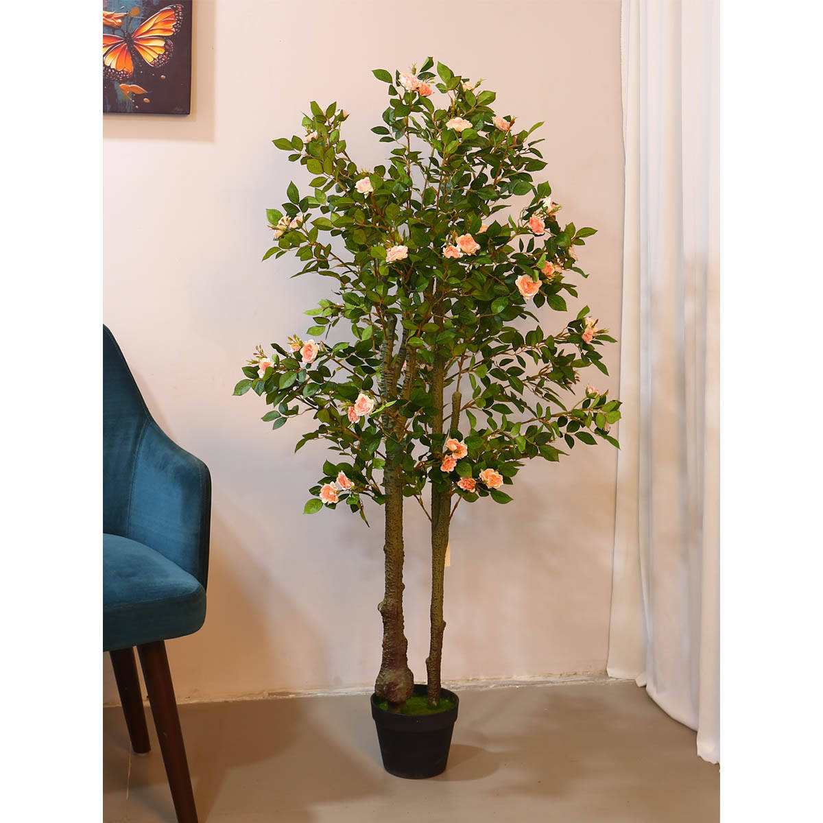 ARICK DECOR Artificial Mini Rose Flowers Plants with Pot (130 Cm Tall, Pink)