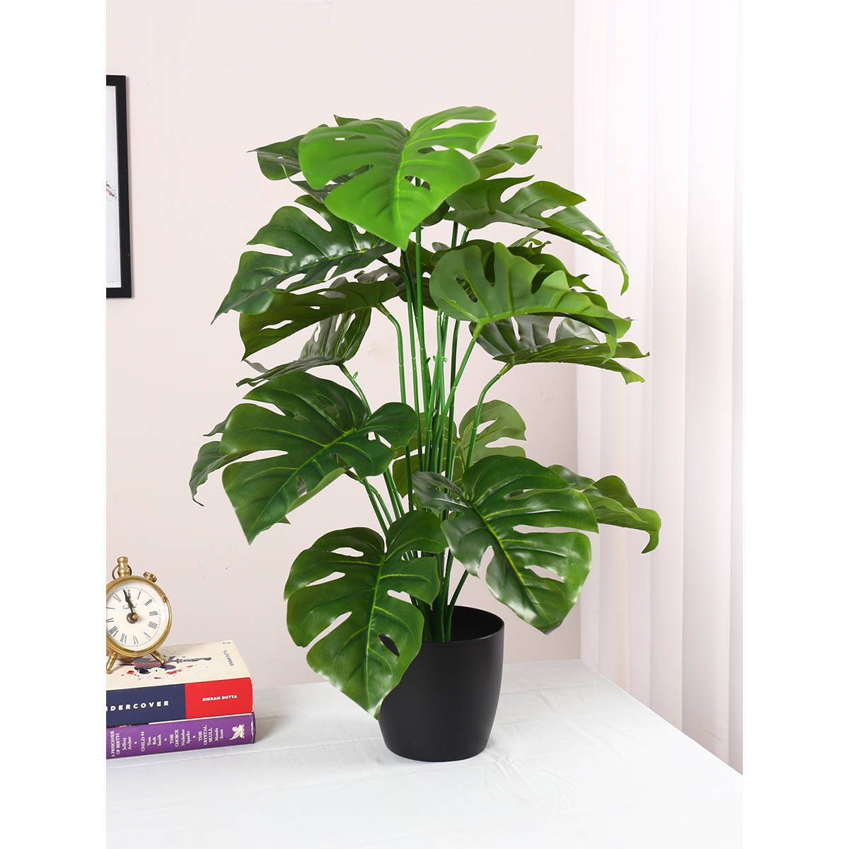 ARICK DECOR Artificial Miniature Monstera Floor Plant with Big Leaves with Pot