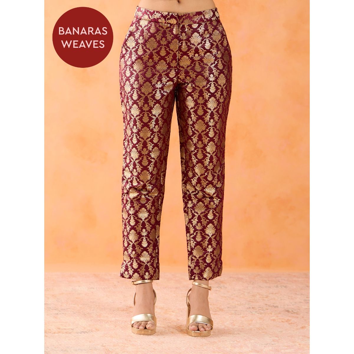 Buy Gajra Gang Banaras Maroon Slim Fit Pant Online