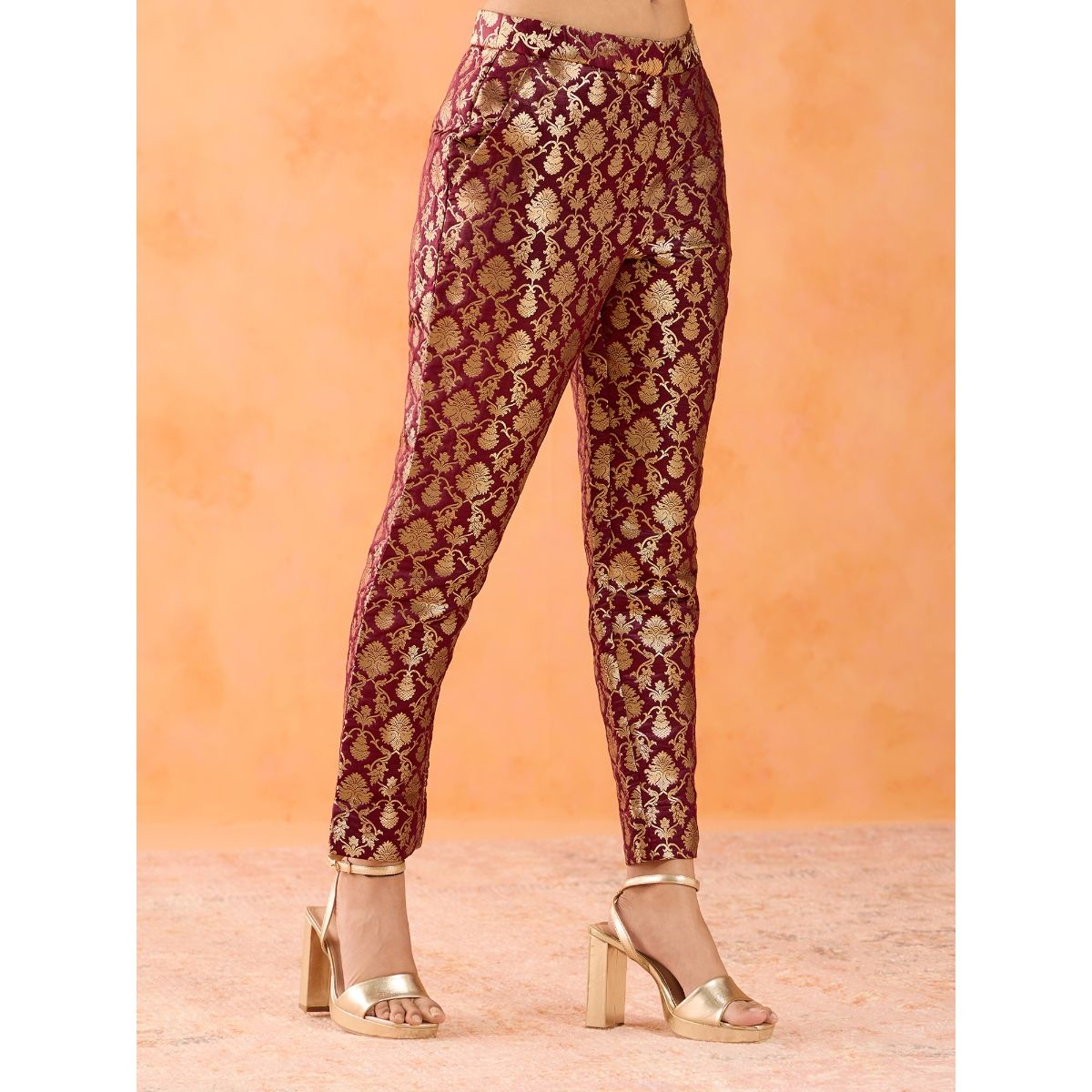 Buy Gajra Gang Banaras Maroon Slim Fit Pant Online