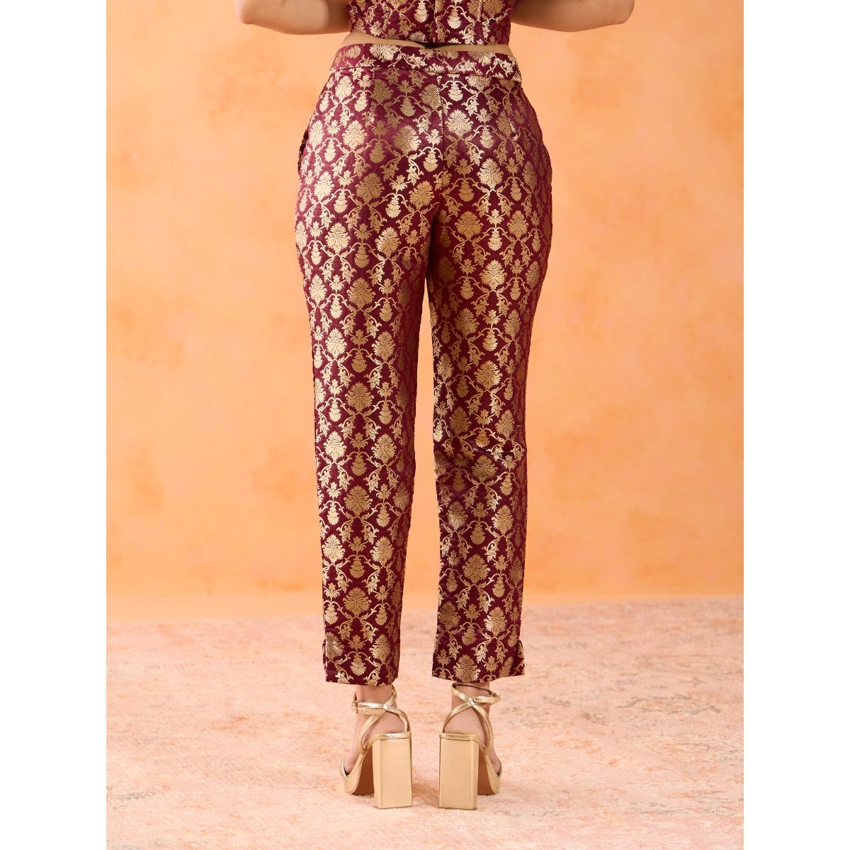 Buy Gajra Gang Banaras Maroon Slim Fit Pant Online