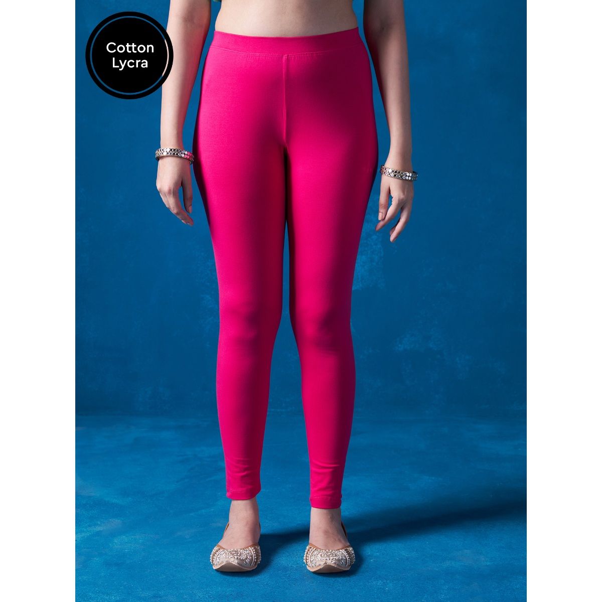 Likha Pink 200 GSM 4 Way Stretch Cotton Lycra Ankle Length Leggings LIKBTM07 M