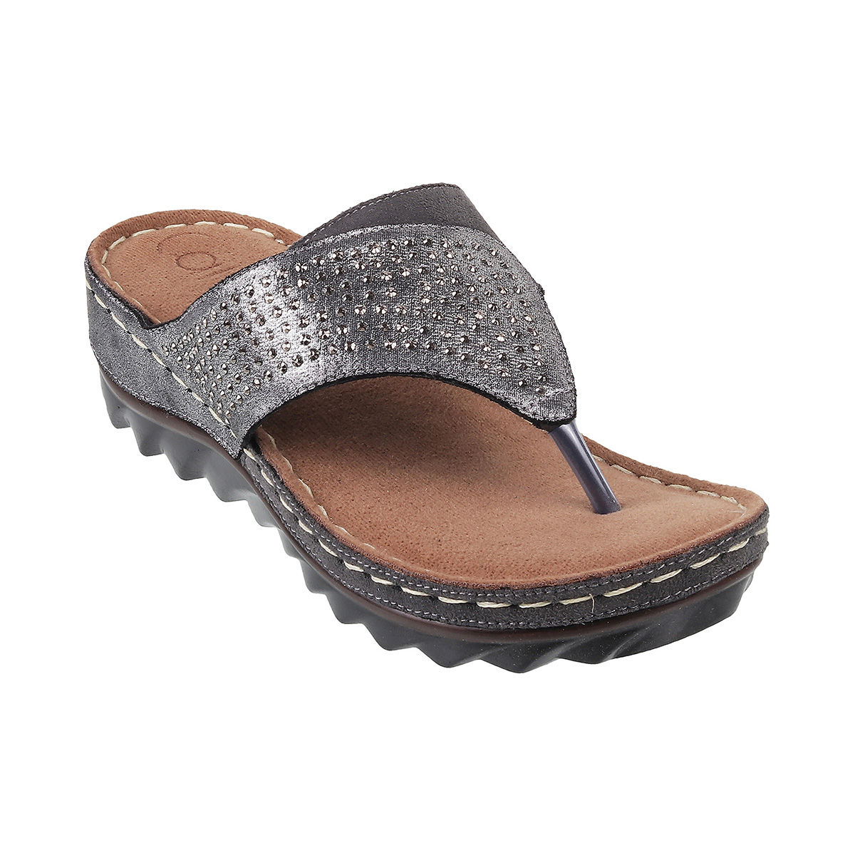 Studded Rhinestone Footbed Sandals - Black Multi