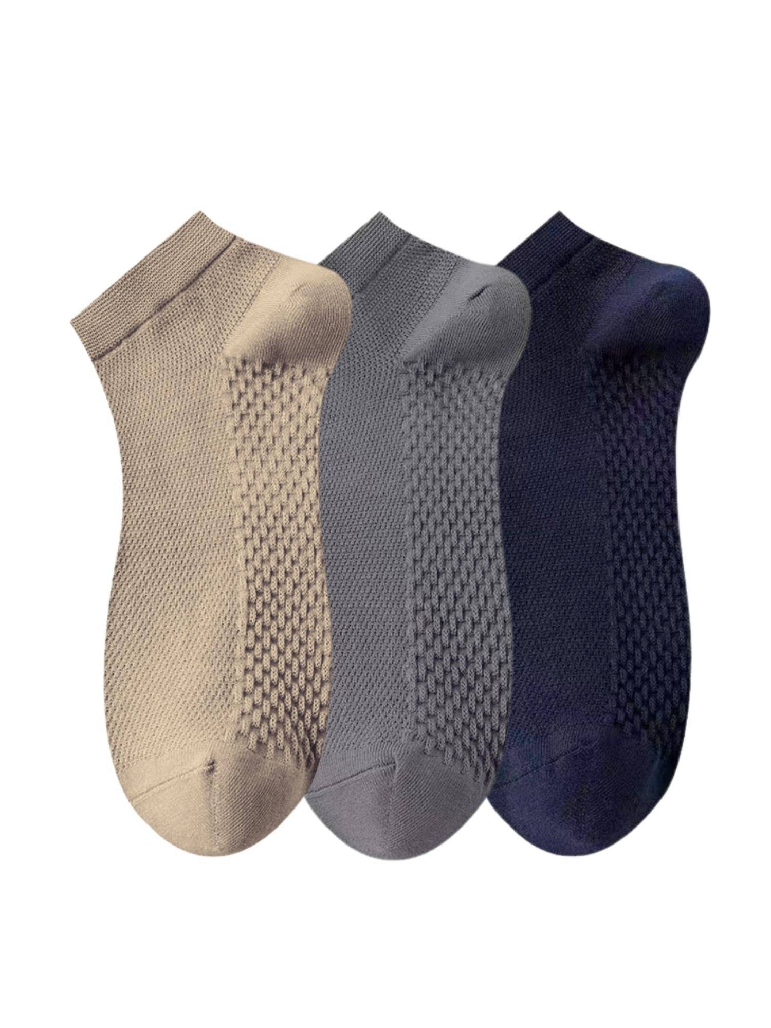 The Tie Hub Khaki, Grey & Navy Pure Cotton Ankle Socks (Pack of 3)