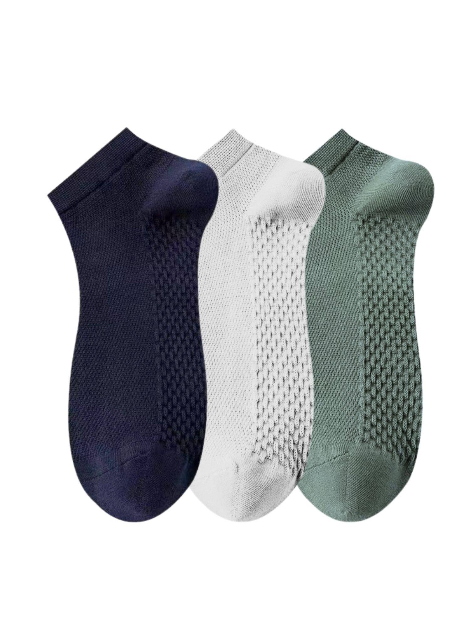 The Tie Hub Navy Blue, White & Olive Green Pure Cotton Ankle Socks (Pack of 3)