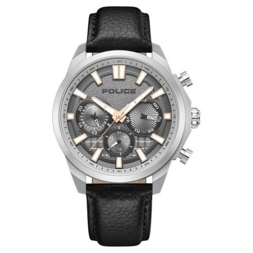 Buy Police Men Grey Dial Leather Black Strap Analog Watch